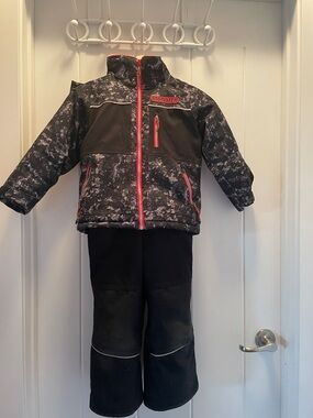 Kids black and red jacket and snow pants with Branded Adjustable Suspenders